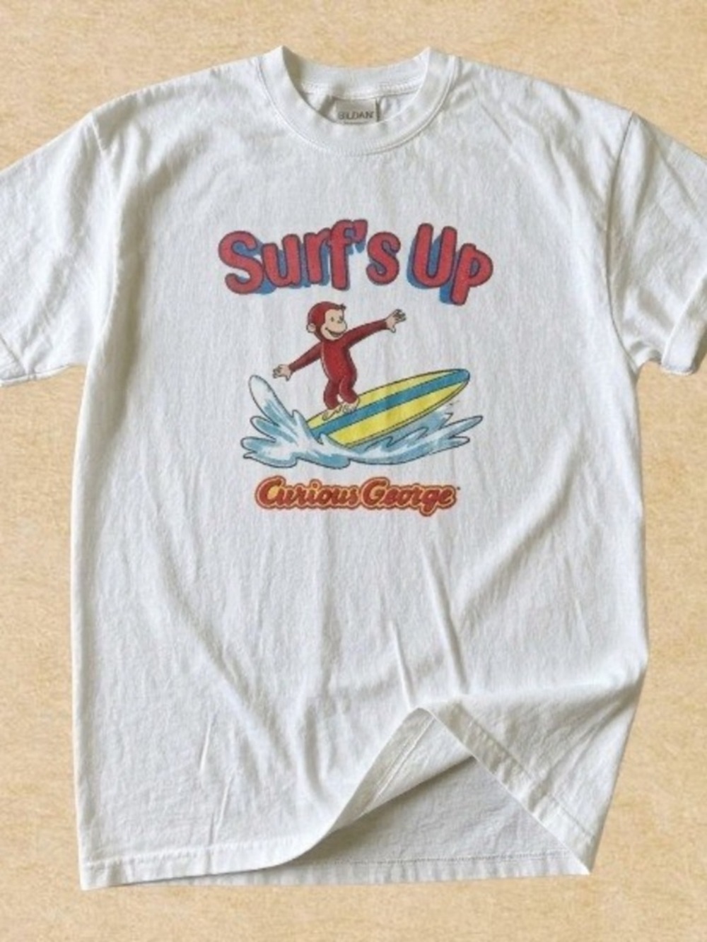 White Curious George 'Surf's Up' Graphic Tee